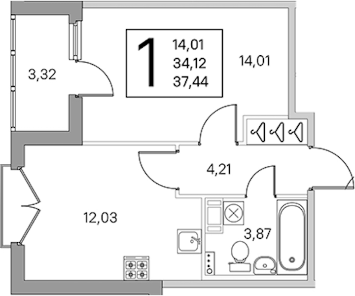 1-комнатная квартира 35.78 м², 4/4 эт., ЖК «Любоград в Стрельне»